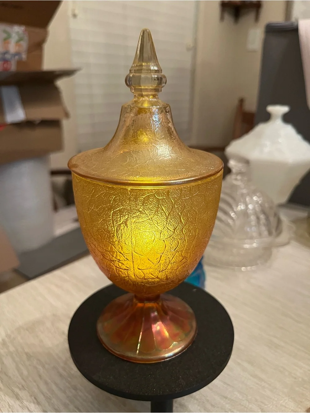Vintage Jeannette Amber Apothecary Jar Steeple Finial Fairy Lamp